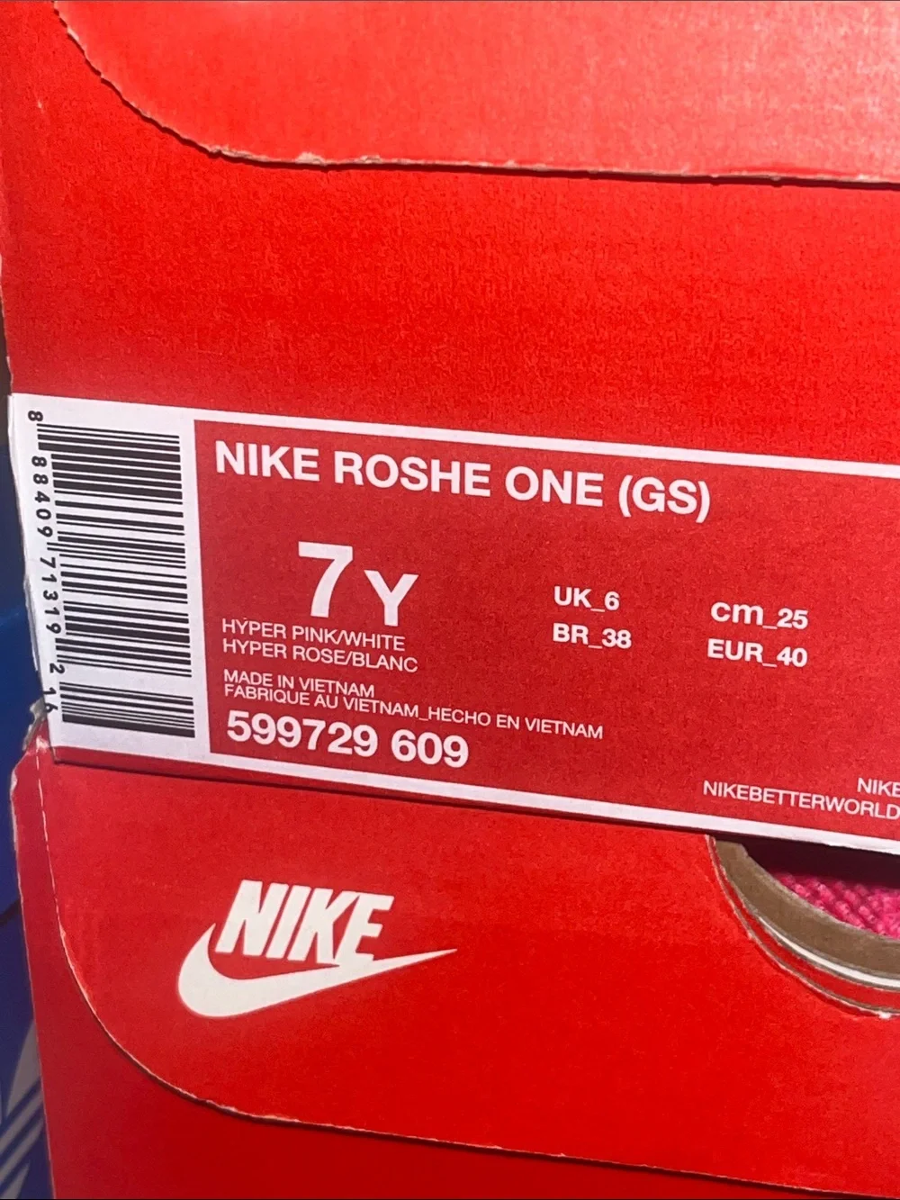 Nike Roshe One Rosherun GS Shoes Sneakers pink 599729 609 Girls Youth Size 7